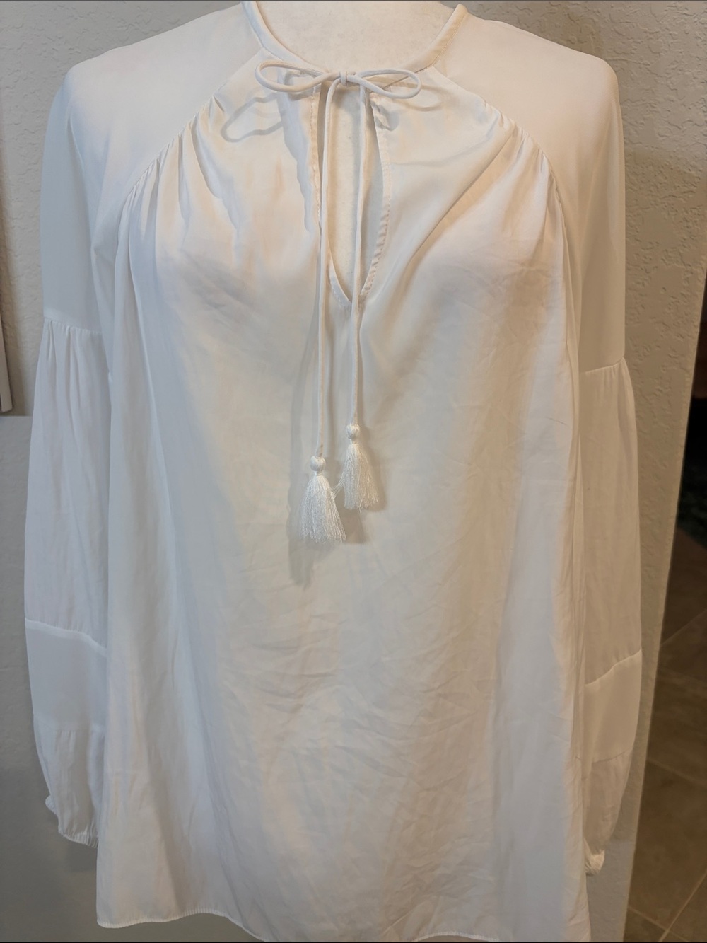 Ramy Brook Cream Tassel Tie Peasant Tunic